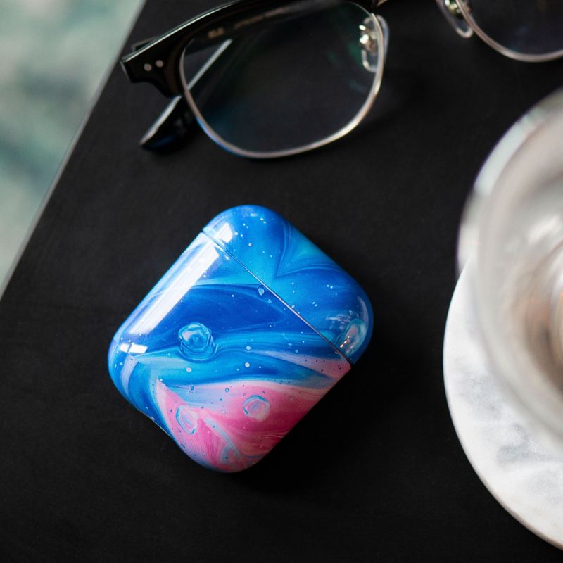 Insten Case Compatible with AirPods 1 & 2 - Glossy Marble Pattern Skin Cover, Space Blue Pink, 4 of 10