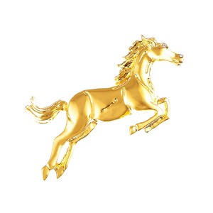 Alilang Gold Tone Galloping Horse Brooch Pin with Rhinestone Eye Accents - Gold - 1 of 4