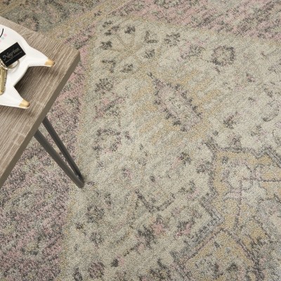 Ivory and Pink Synthetic Rectangular 6' x 9' Area Rug