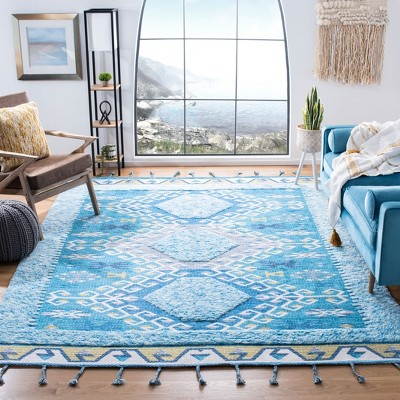 Turquoise Blue Flat Woven Wool 8' x 10' Area Rug
