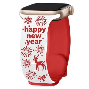 HTUTWOO Tow-Tone Engraved Apple Watch Band, New Year Silicone Sport Strap 38/40/41/42/44/45/49mm for iWatch Series 10 9 8 7 6 5 4 3 2 SE Ultra - 1 of 4