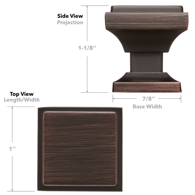 Cauldham Solid Kitchen Cabinet Knobs Pulls (1-1/8" Square) - Transitional Dresser Drawer/Door Hardware - Style S685 - Oil Rubbed Bronze, 5 of 6