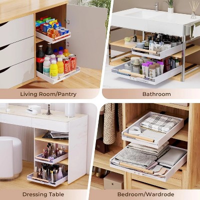 LunaLulinlk Pull Out Cabinet Organizer with Wooden Handle, Storage Cabinet Organizer for Kitchen Pantry Bathroom, Cupboard Shelf Pullout (1 Pack)