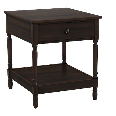 Walnut Brown Traditional Rectangular Wood End Table with Storage
