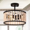 Dewdrop Rustic 3-Light Wood Beaded Semi Flush Mount Ceiling Light Black and Natural Finish for Dining Room - 2 of 4