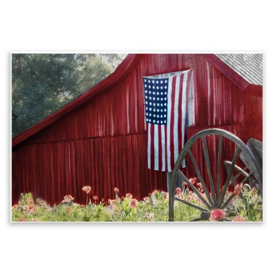 Stupell Industries Red Barn with American Flag, 19" x 13"