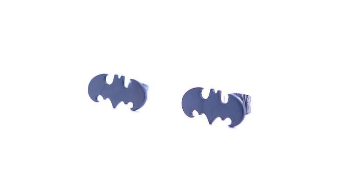 Women's DC Comics Batman Logo Cut Out Stainless Steel Stud Earrings - Black, 2 of 3, play video