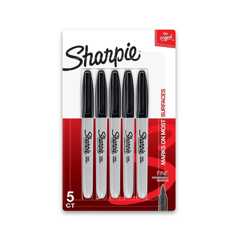 Sharpie 5pk Permanent Markers Fine Tip Black, 1 of 8