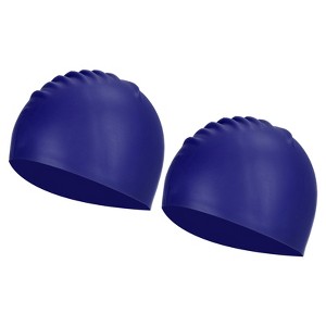 Unique Bargains Silicone Waterproof Non-Slip Adult Swimming Caps 2 Pcs - 1 of 4