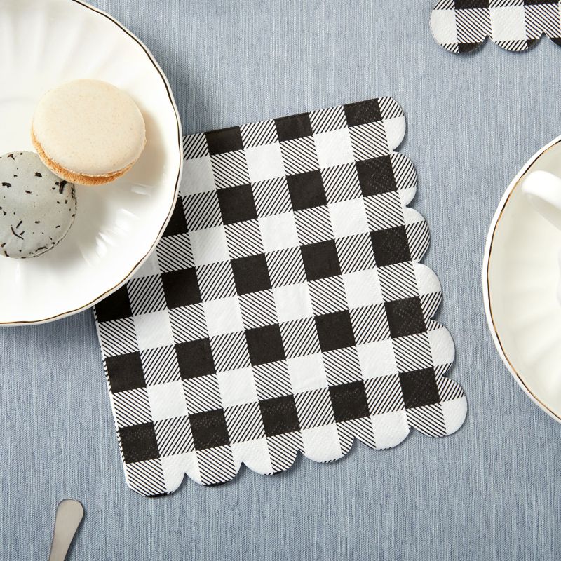 Blue Panda 100 Pack Black Buffalo Check Plaid Scalloped Paper Napkin for Picnic Party Supplies  6.5 x 6.5 in, 2 of 9
