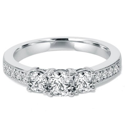 Pompeii3 1 CT 3-Stone Diamond Milgrain Accent Engagement Ring 10K White Gold