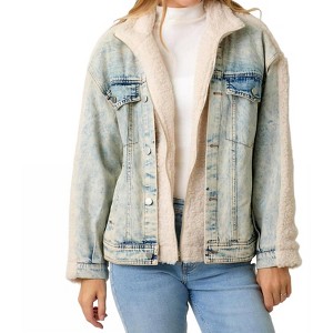 Women's Denim Mixed faux-shearling Jacket - mystree - 1 of 3