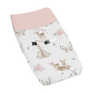 Sweet Jojo Designs Girl Changing Pad Cover Deer Floral Pink Taupe and Green - 1 of 4