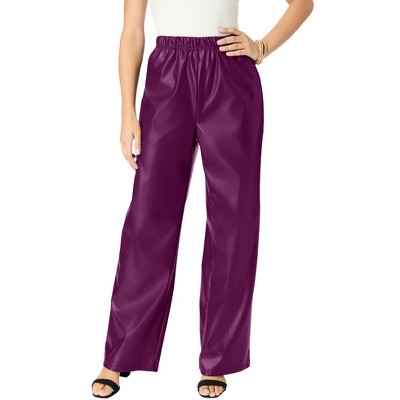 Roaman's Women's Plus Size Wide-Leg Faux Leather Pant
