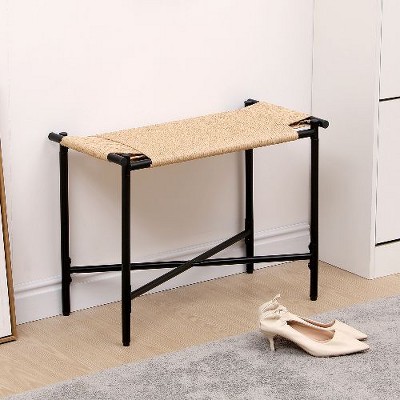 CAVINAS Handwoven Paper Rope Ottomans, Vanity Stool, Foot Rest Shoes Stools, Rectangle Footstools for Entryway, Living Room, Bedroom & Office