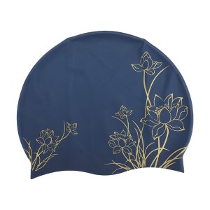 Unique Bargains Silicone Waterproof Lotus Print Swim Cap 1 Pc - 1 of 4
