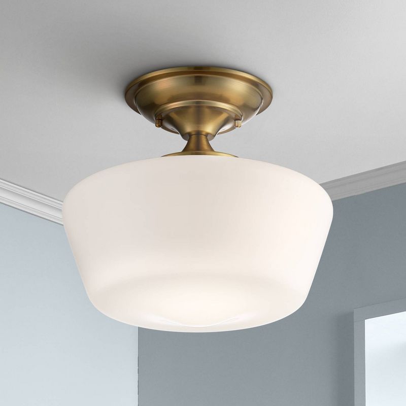 Regency Hill Rustic Farmhouse Ceiling Light Semi Flush Mount Fixture 12" Wide Soft Gold Opal White Glass for Bedroom Kitchen Living Room Hallway House, 2 of 8