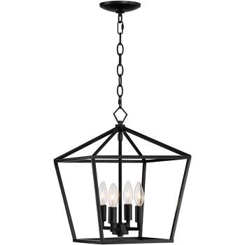 Franklin Iron Works Black Pendant Chandelier 13" Wide Modern Geometric Open Cage Shade 4-Light Fixture for Dining Room House Foyer