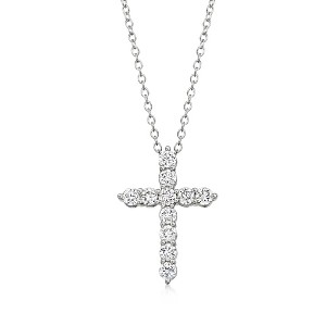 Ross-Simons 0.50 ct. t.w. Lab-Grown Diamond Cross Pendant Necklace in Sterling Silver - 1 of 4
