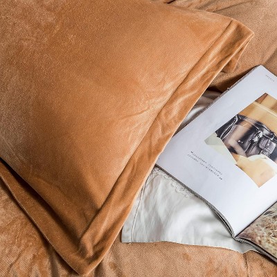 Acoinel Velvet Duvet Cover Set, Luxuriously Soft Zippered Flannel Comforter Cover in Camel, Solid Color Bedding — фото 3