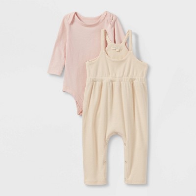 Grayson Collective Baby Girls' Ribbed Bodysuit Set - Cream 0-3M