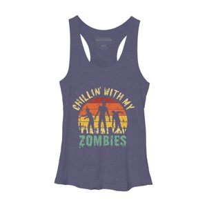 Women's Design By Humans Halloween Chillin With My Zombies Funny By Ering Racerback Tank Top - 1 of 3