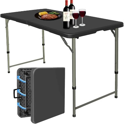 Musment 4ft Plastic Folding Table, Adjustable Height Indoor Outdoor Heavy Duty Portable with Handle, Lock for Picnic