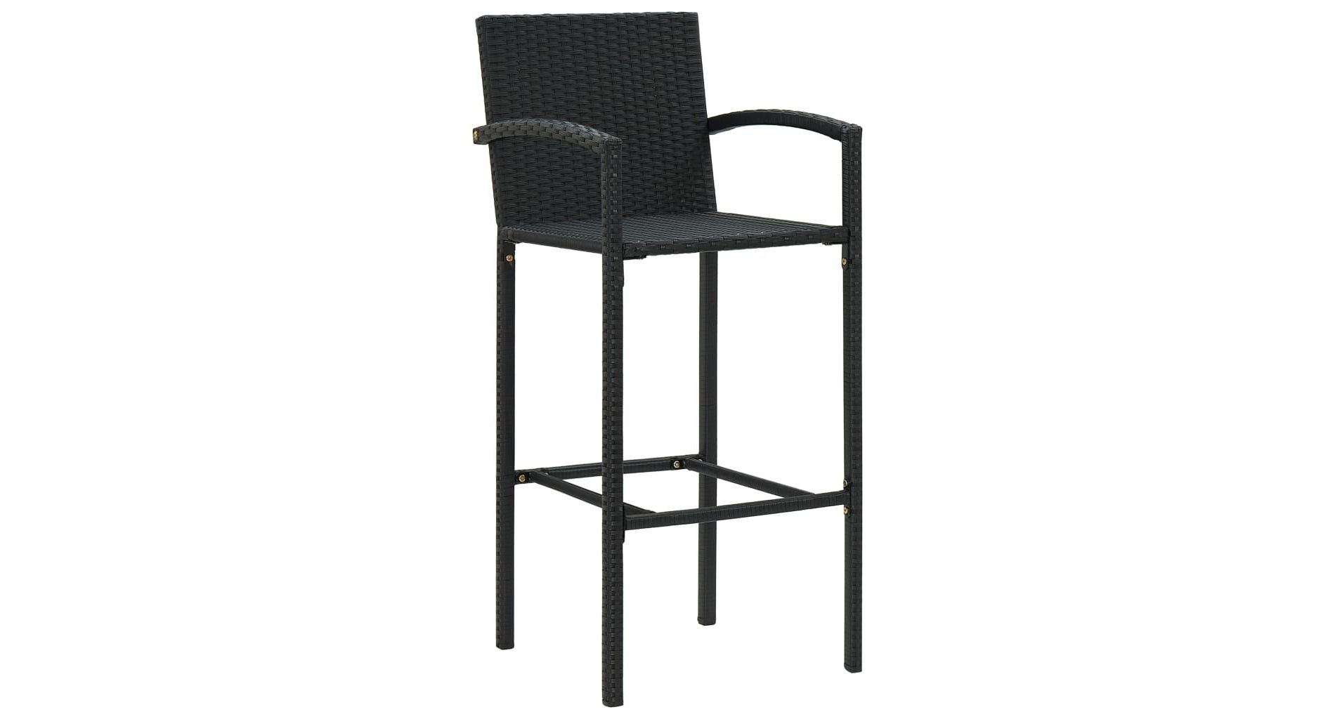 vidaXL Bar Stool Bar Seat Counter Height Island Stool for Pub Poly Rattan - Black Set of 2