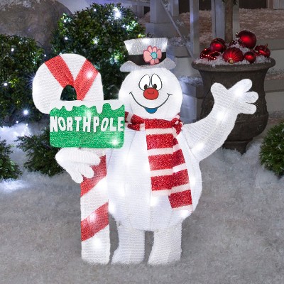 Gemmy 3D Holiday Lighted Tinsel Sculpture Frosty w/Candy Cane 28" WB, Multi