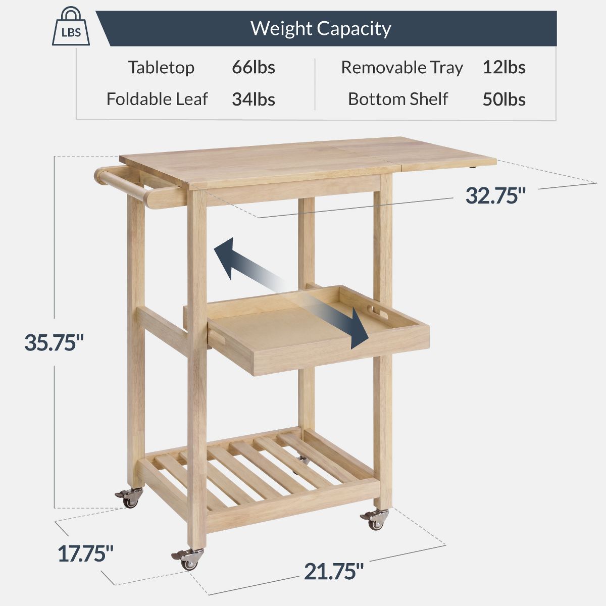 Best Choice Products Rolling Kitchen Island Cart W/Shelves, Drop Leaf Extension, Towel Rack, Locking Wheels - thumbnail 2