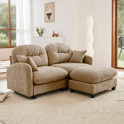 Upholstered  Chenille Cloud Deep Seat Sectional Sofa, L Shaped Couch with Ottoman for Bedrooms Living Rooms Reading Nooks-The Pop Home