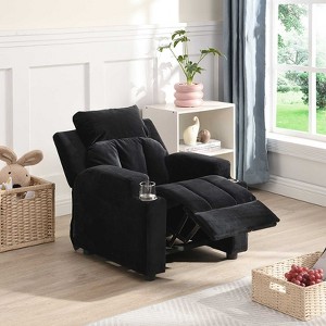 LOVMOR Kids Recliner Chair, Kid Upholstered Couch with Cup Holder, Footrest&Backrest, Toddlers Velvet Recliner w/ Headrest&Footrest - 1 of 4
