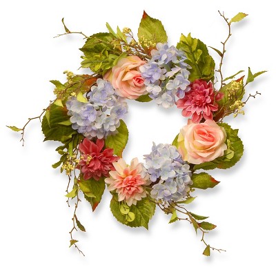 Dahlia Hydrangea and Rose Wreath (23")