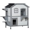 2 Story Outdoor Cat House,Weatherproof Wooden Cat Shelter with Openable Asphalt Roof Escape Door and Platforms for Feral Cats - LAOTIES - 4 of 4