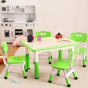 Kids Table and 4 Chairs Set, Height Adjustable Toddler Table and 4 Chair Set for Ages 2-10 for for Crafts and Study, Graffiti Desktop, Non-Slip Legs - 1 of 4