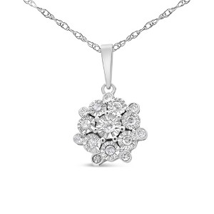 Haus of Brilliance Silver 1/4 cttw Diamond Floral Cluster Pendant Necklace - 1 of 4
