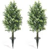 2Pcs Artificial Boxwood Plants with Ground Spikes, Outdoor Faux Topiary Tree, UV Resistant Shrubs for Garden Patio Porch Yard Decor - 3 of 4