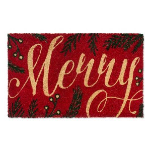 Design Imports Christmas Natural Coir Fiber Doormat, Non-Slip PVC Backing, Merry - 1 of 4