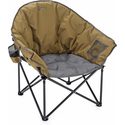 Arrowhead Outdoor Oversized Heavy-Duty Club Folding Camping Chair w/External Pocket, Cup Holder, Portable, Padded, Moon, Round, Bag (Wrangler Brown)