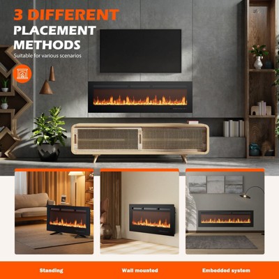 JIONJOY 1500W/750W Dual Power Electric Fireplace, Wall Mount & Freestanding Insert, Touch Screen Remote & 12H Timer for Cozy Heat
