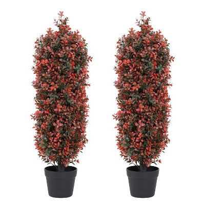 COWLOWN 3FT Artificial Boxwood Topiary Trees, Set of 2 - 36 Inch UV Resistant Faux Evergreen Shrubs for Outdoor/Indoor Planters