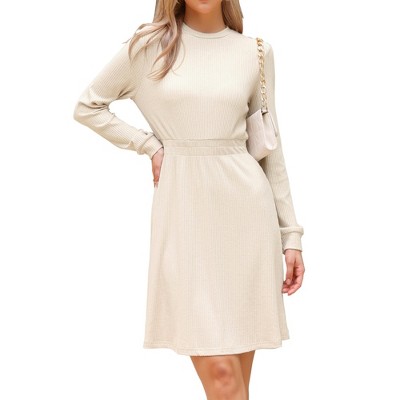 INSPIRE CHIC Women's Long Sleeve Casual Crew Neck Ribbed Knit Textured Sweater Dress
