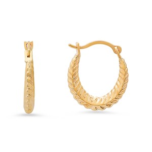 10k Gold Floral U Shaped 15mm Huggy Hoop Earrings - 1 of 4