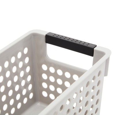 Gray Plastic Rectangular Storage Baskets with Handles, Set of 4
