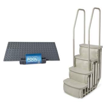 Main Access Large Pool Step Ladder Guard Mat, Accessory Only, Gray + Main Access iStep Above Ground Pool Step Ladder Entry System, Taupe