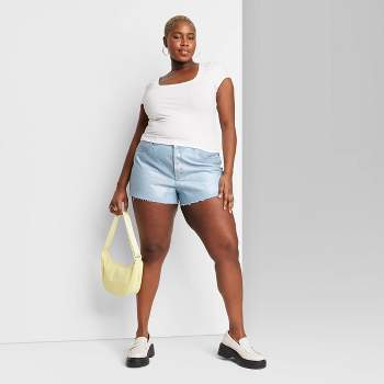 Women's High-Rise Curvy Iridescent Cutoff Jean Shorts - Wild Fable™ Light Wash