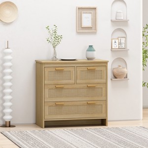 KTMBDW 4-Drawer Nightstand, Rattan Chest of Drawers for Bedroom, Wooden Bedroom Dresser with 4 Storage Drawers - 1 of 4