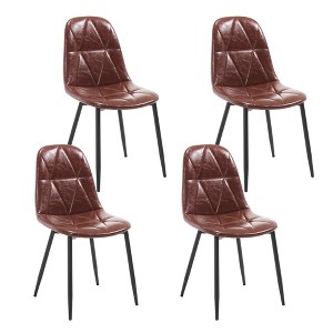 Set of 2 Upholstered Faux Leather Dining Chairs - Modern Kitchen & Dining Room Chairs with Metal Legs, High Back, Easy Assembly (Black) - 1 of 4