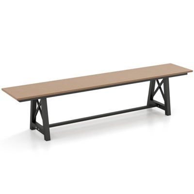 Tangkula 3-4 Person Outdoor HDPE Bench with Metal Frame 72" Long Patio Backless Bench Weatherproof Garden Bench