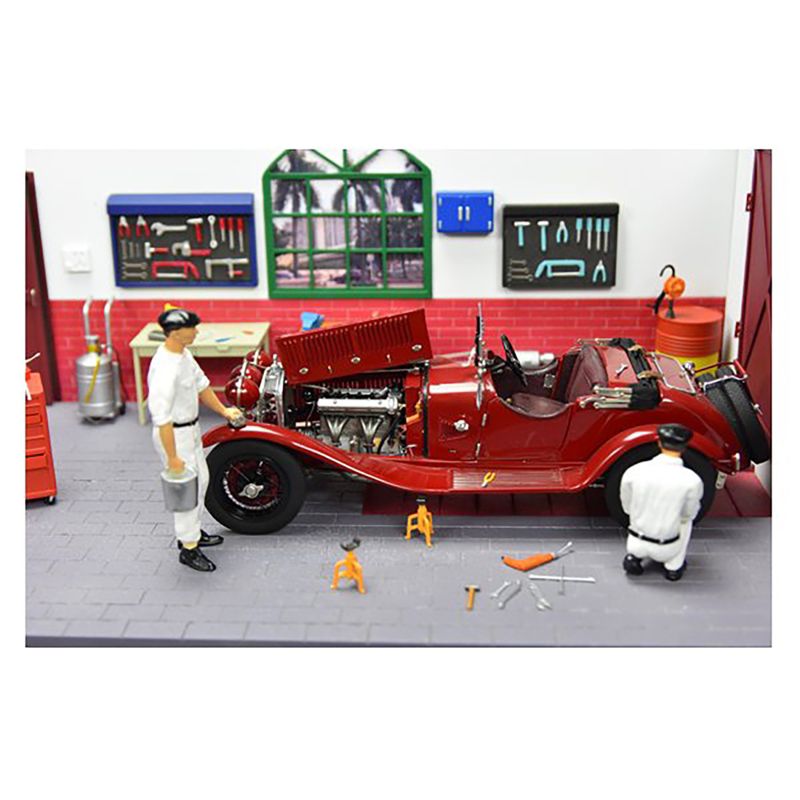 1930 Alfa Romeo 6C 1750 GS Red w/Two Mechanics & Garage Workshop Diorama Limited Edition 200 pcs 1/18 Diecast Car by CMC, 3 of 4